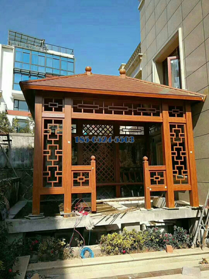 中式木纹铝合金凉亭
