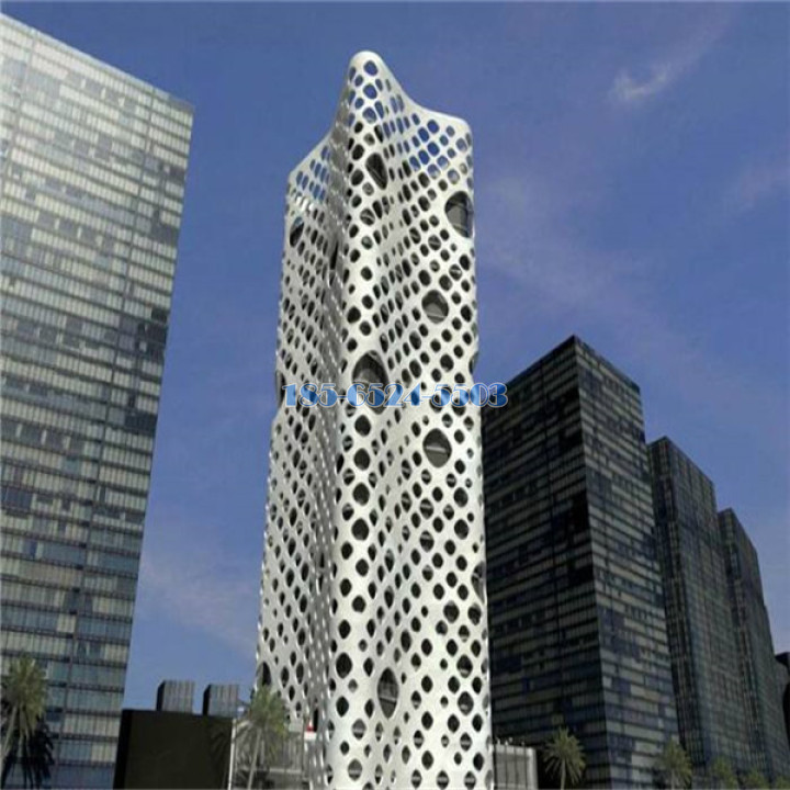 大圆圈镂空造型商业大楼外墙铝单板