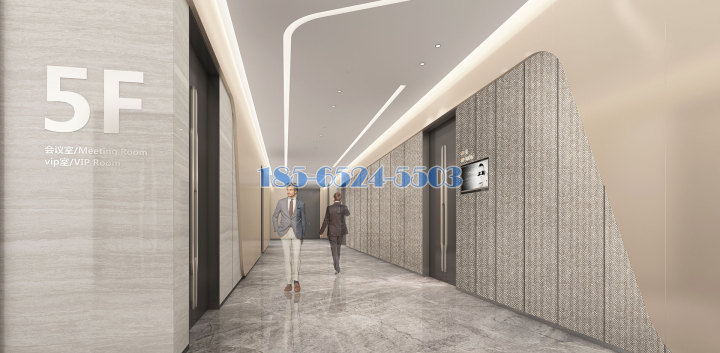 5F会议区走廊半透明冲孔铝单板墙面